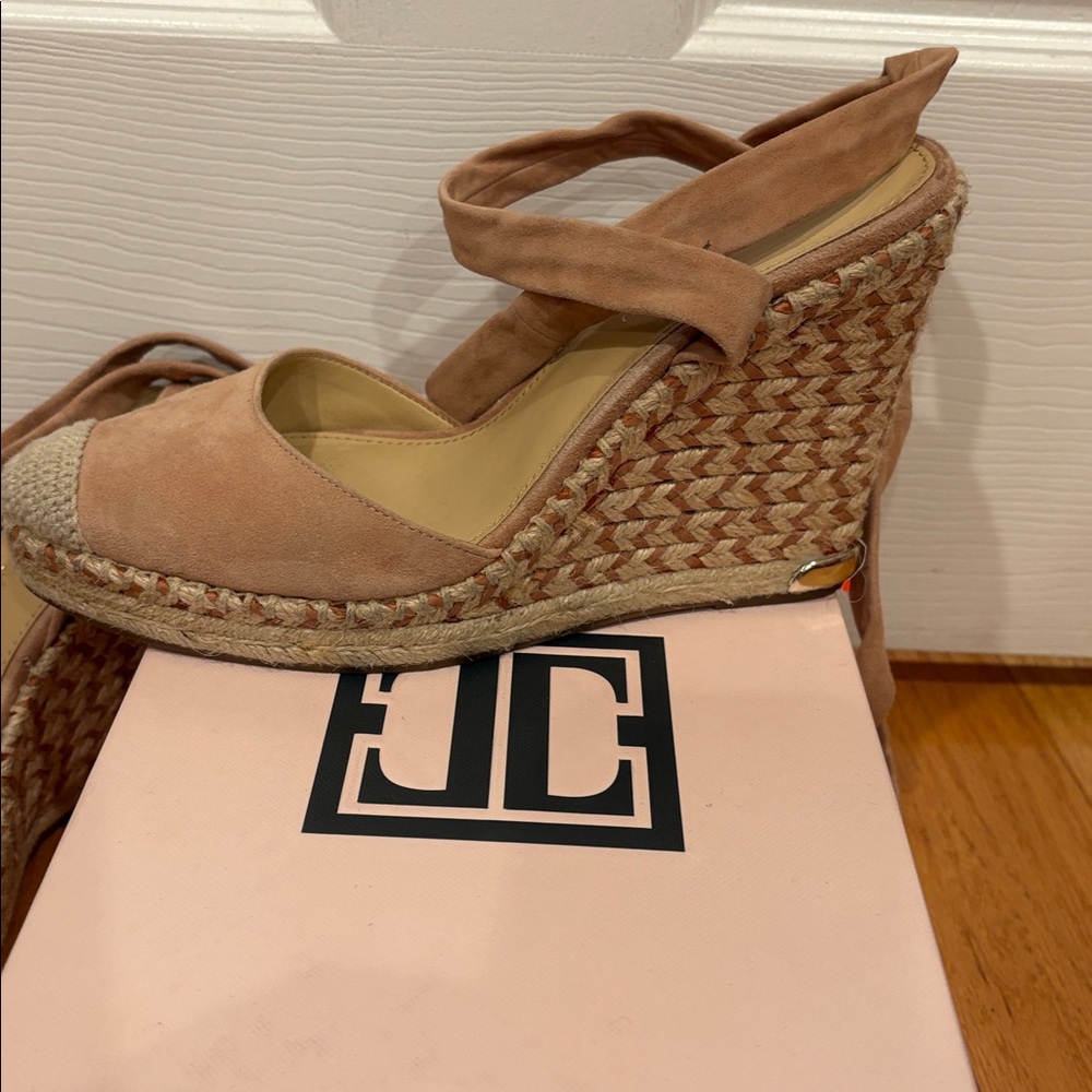 Ivanka Trump Pink and Cream Suede Espadrille Wedges - Picture 2 of 5